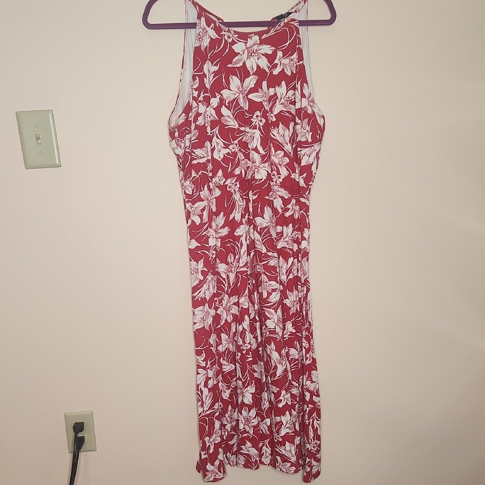 A-frame Floral Red and White Dress